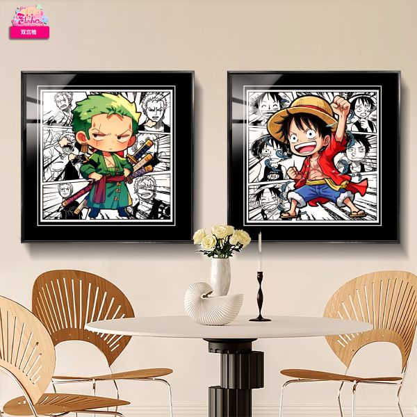 阿喵畫社 魯夫索隆雙宮格牆面高清組合裝飾畫 