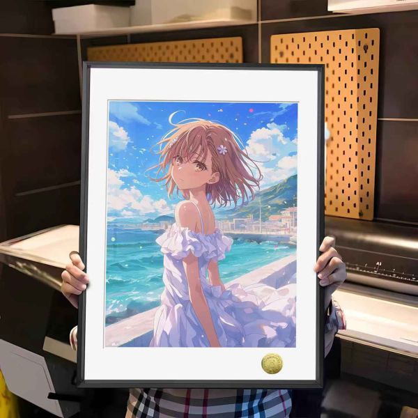 皇呱《海邊炮姐》科學超電磁炮海邊夏日清爽美琴醬裝飾畫 