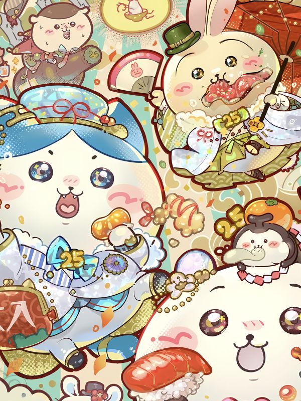 星空 《chiikawa新年賀圖》小八烏薩奇吉伊裝飾畫 