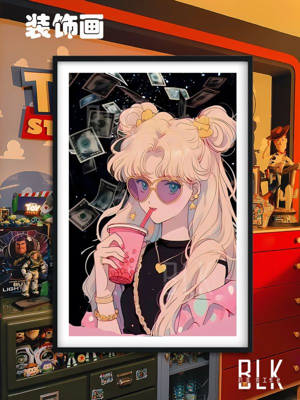 巴洛克 發財美少女戰士水兵月裝飾畫/冰箱貼 