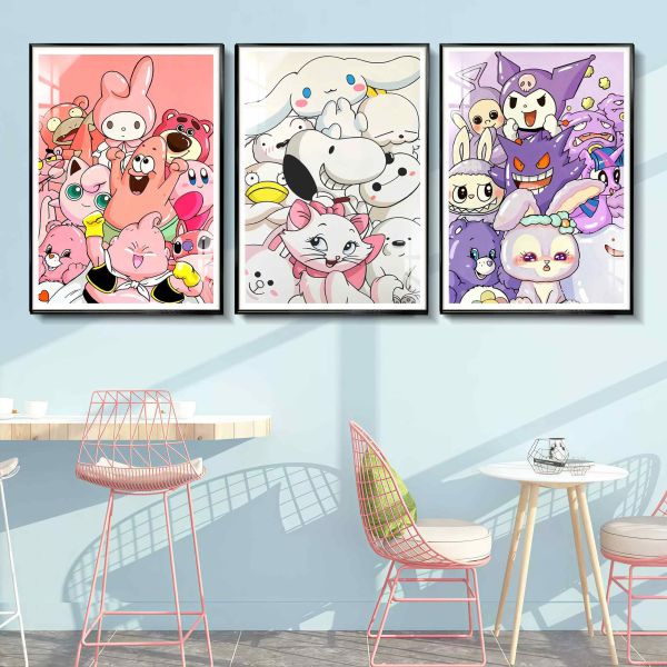 阿喵畫社 三麗鷗美樂蒂玉桂狗庫洛米三聯組合裝飾畫 