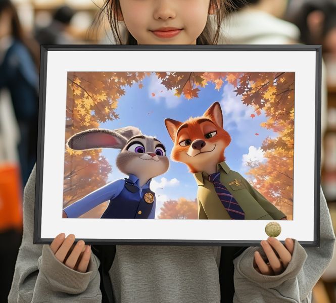 皇呱《狐兔秋日CP》瘋狂動物城狐尼克朱迪兔裝飾畫 