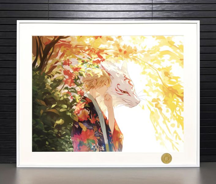 H2工作室 《夏目友人帳》夏目貴志斑貓咪老師動漫二次元裝飾畫 