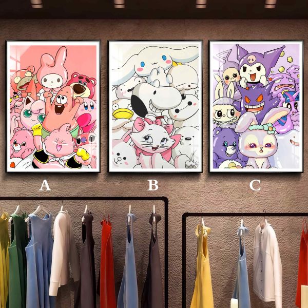 阿喵畫社 三麗鷗美樂蒂玉桂狗庫洛米三聯組合裝飾畫 