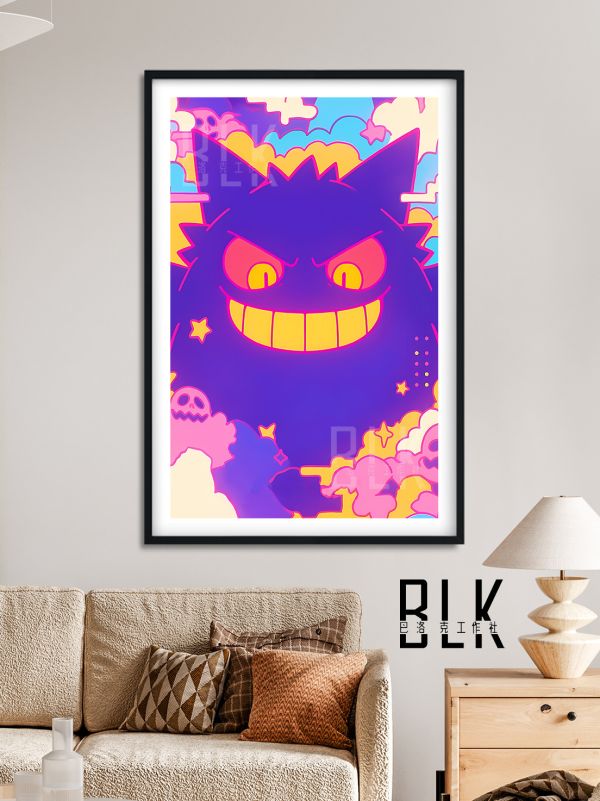巴洛克 炫彩耿鬼Gengar寶可夢裝飾畫/冰箱貼 