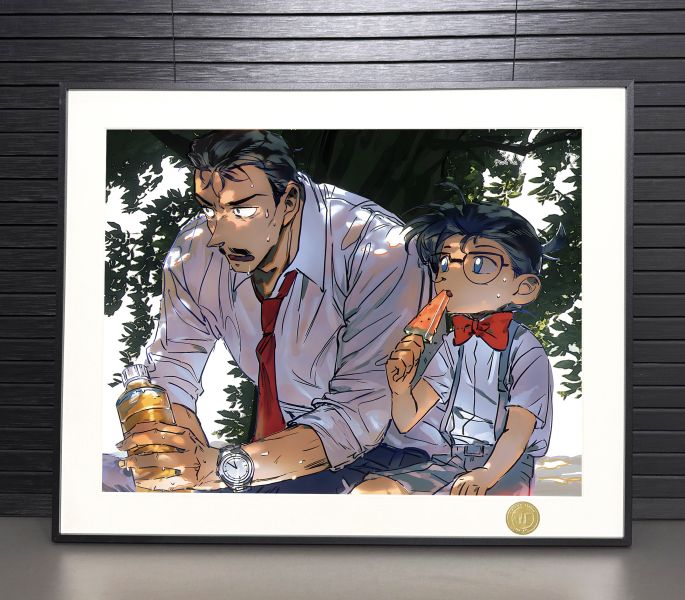 H2工作室 《夏日二人組》名偵探柯南毛利小五郎柯南裝飾畫 