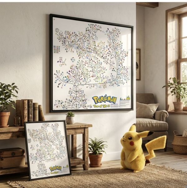 千鳥社《寶可夢生命樹》皮卡丘噴火龍小智裂空座全家福裝飾畫 