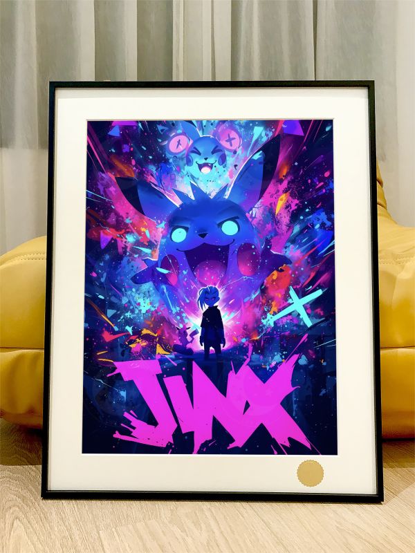 星空《金克斯皮卡丘》英雄聯盟LOL寶可夢暴走蘿莉裝飾畫 