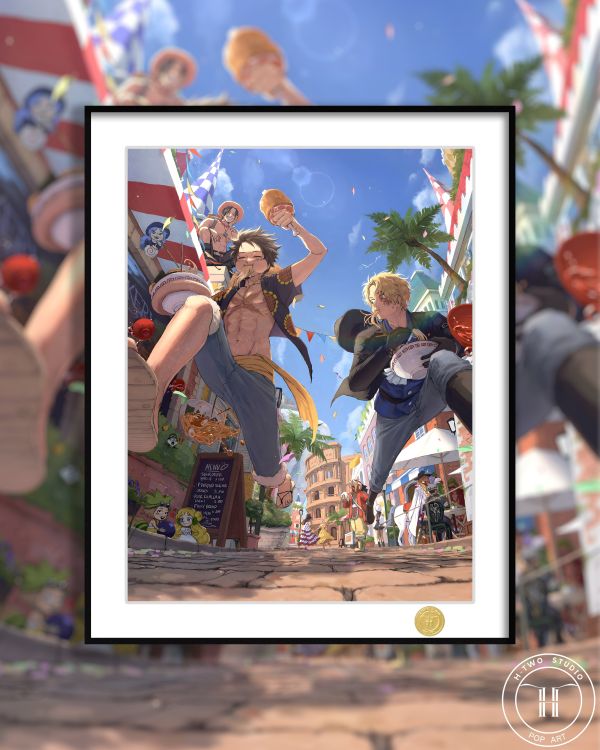 H2工作室 《三兄弟》海賊王魯夫艾斯薩博動漫裝飾畫 