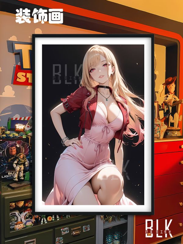 巴洛克《粉衣喜多川》海夢更衣人偶墜入愛河裝飾畫冰箱貼 