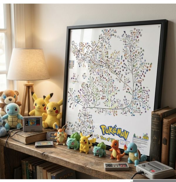 千鳥社《寶可夢生命樹》皮卡丘噴火龍小智裂空座全家福裝飾畫 
