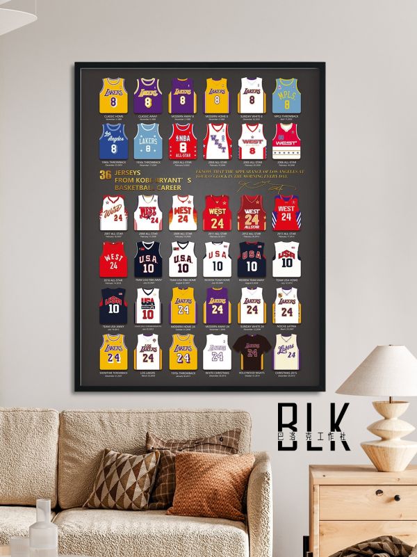 巴洛克 科比球衣圖鑑洛杉磯湖人隊裝飾畫 