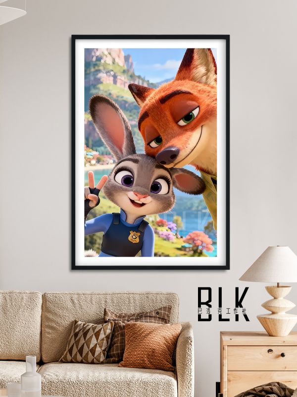 巴洛克《尼克與兔子警官》瘋狂動物城裝飾畫冰箱貼 