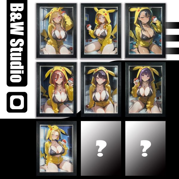 黑白畫映B&W Studio Pikachu Girls 系列第七彈 人造人18號 立體裝飾畫 