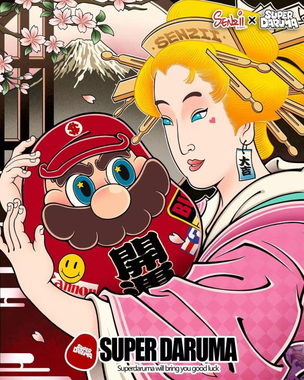 SENZIIx超級達摩 《美人抱達摩》版畫 