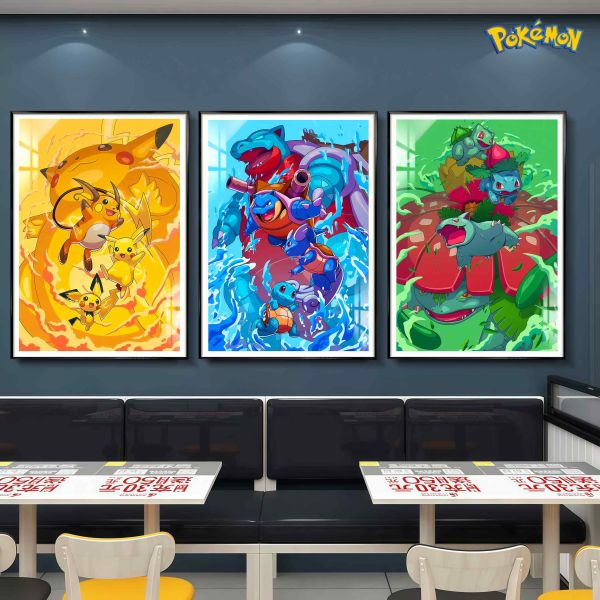 阿喵畫社 寶可夢三家進化組三聯組合 裝飾畫 
