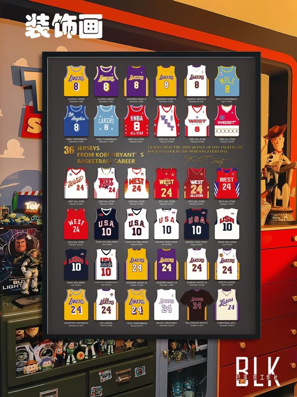 巴洛克 科比球衣圖鑑洛杉磯湖人隊裝飾畫 