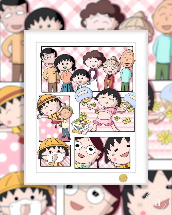 H2工作室 《小丸子一家》櫻桃小丸子櫻桃子櫻杏子櫻友藏裝飾畫 