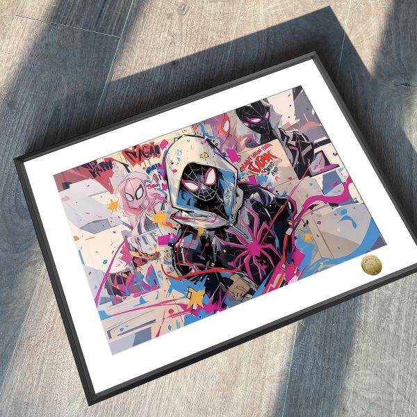 皇呱《蜘蛛縱橫宇宙》小黑蛛邁爾斯·莫拉萊斯蜘蛛格溫裝飾畫 