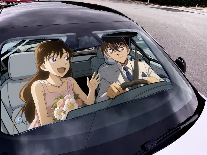千鳥社 《汽車前擋遮陽-新一小蘭》開車新一小蘭婚禮名偵探柯南 