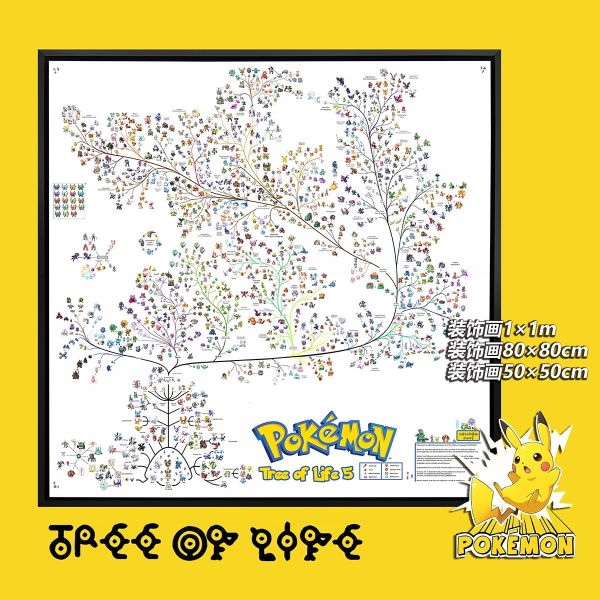 千鳥社《寶可夢生命樹》皮卡丘噴火龍小智裂空座全家福裝飾畫 