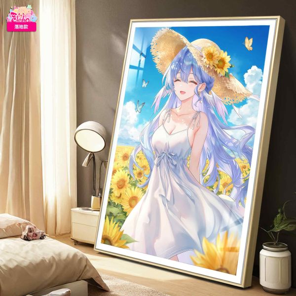 阿喵畫社 向日葵知更鳥裝飾畫 