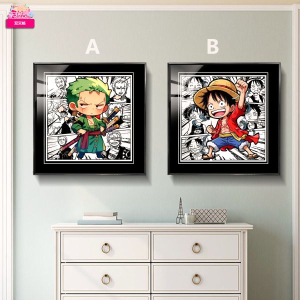 阿喵畫社 魯夫索隆雙宮格牆面高清組合裝飾畫 