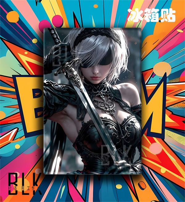 巴洛克《黑衣尤爾哈》2B尼爾機械紀元夜裝飾畫冰箱貼 