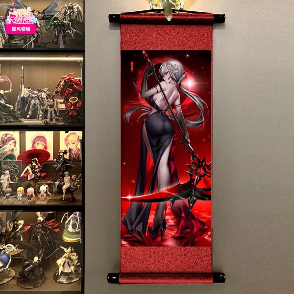 阿喵畫社 血月阿蕾奇諾 國風捲軸錦緞高清精裱畫 