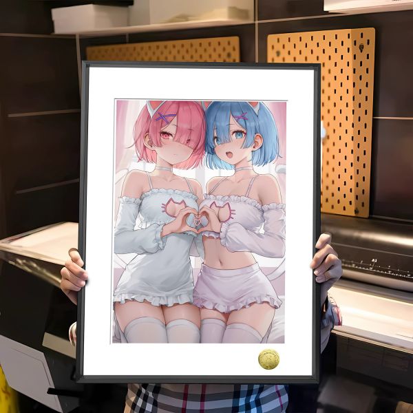 皇呱《雷姆拉姆比心》Re：從零開始的異世界生活睡衣裝飾畫 