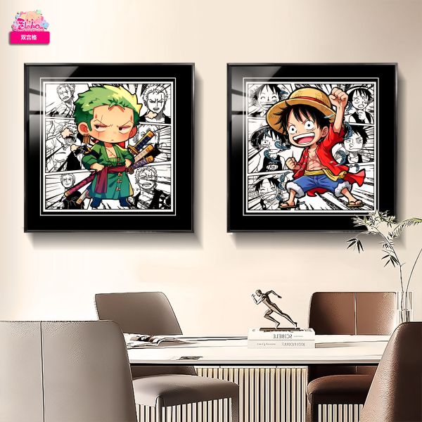 阿喵畫社 魯夫索隆雙宮格牆面高清組合裝飾畫 