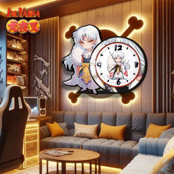 阿喵畫社 萌系殺生丸橫款靜音異形時鐘 