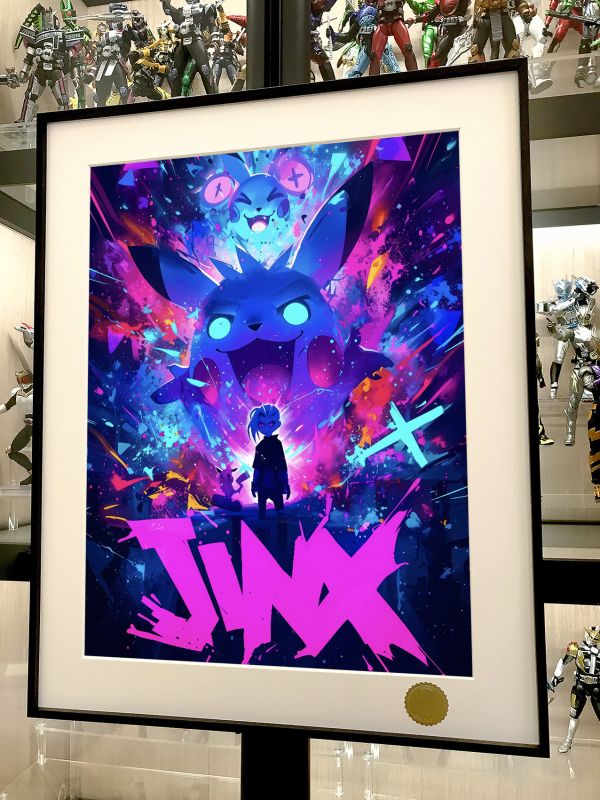星空《金克斯皮卡丘》英雄聯盟LOL寶可夢暴走蘿莉裝飾畫 