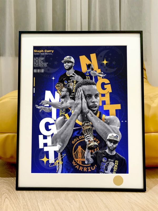 星空 《晚安庫裡》NBA金州勇士斯蒂芬·庫裡Curry萌神裝飾畫 