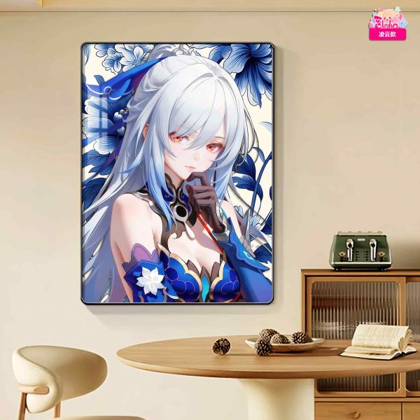 阿喵畫社 青花瓷鏡流 小型桌面緊湊型裝飾畫 