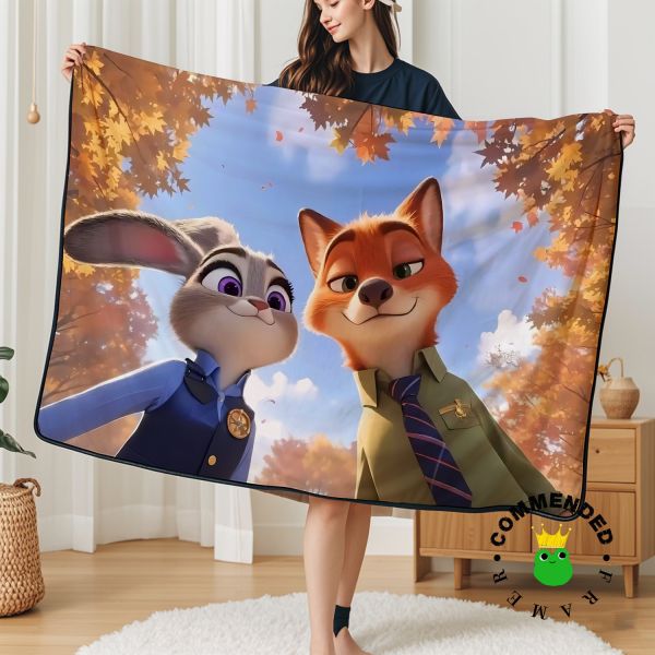 皇呱《狐兔秋日CP》瘋狂動物城狐尼克朱迪兔裝飾畫 