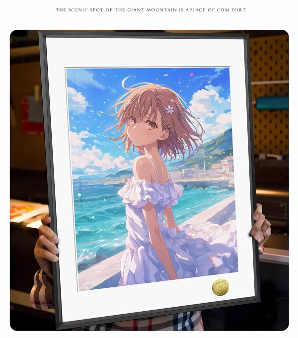 皇呱《海邊炮姐》科學超電磁炮海邊夏日清爽美琴醬裝飾畫 