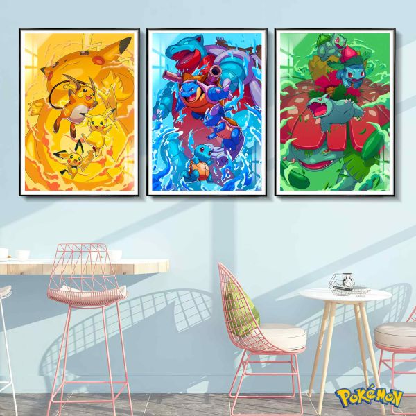 阿喵畫社 寶可夢三家進化組三聯組合 裝飾畫 