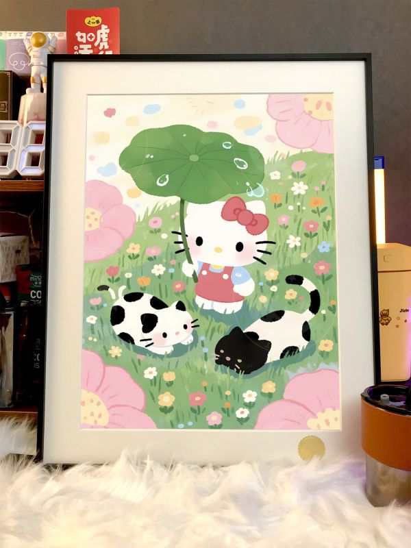 星空《奶牛Kitty貓》Hello Kitty凱蒂貓吉蒂貓裝飾畫 
