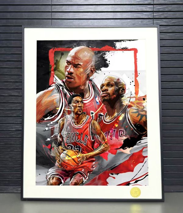 H2工作室 《OG–公牛三巨頭》喬丹皮蓬羅德曼NBA公牛隊裝飾畫 