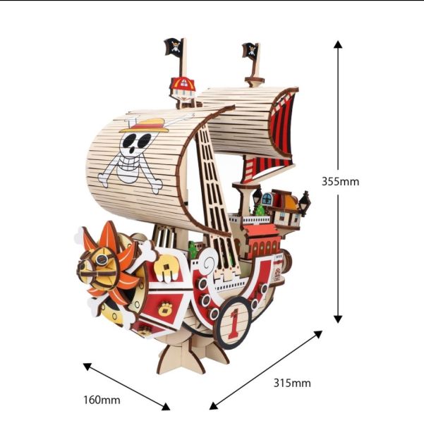 正版授權 A-zone×東映聯名 28週年航海王系列 千里陽光號 Mega拼裝木製模型 