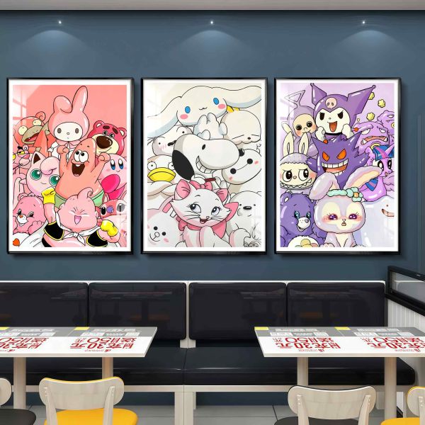 阿喵畫社 三麗鷗美樂蒂玉桂狗庫洛米三聯組合裝飾畫 