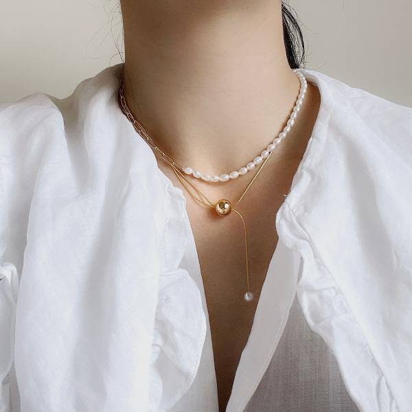 T-Lock Pearl Necklace 鎖鍊珍珠 
