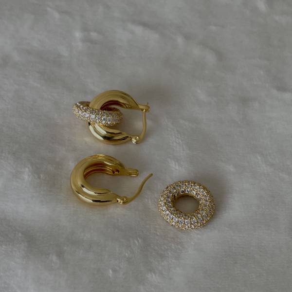 Twin Sparkle Hoop Earrings 閃鑽疊圈 