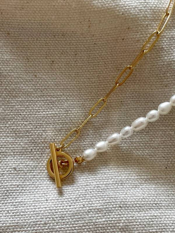 T-Lock Pearl Necklace 鎖鍊珍珠 
