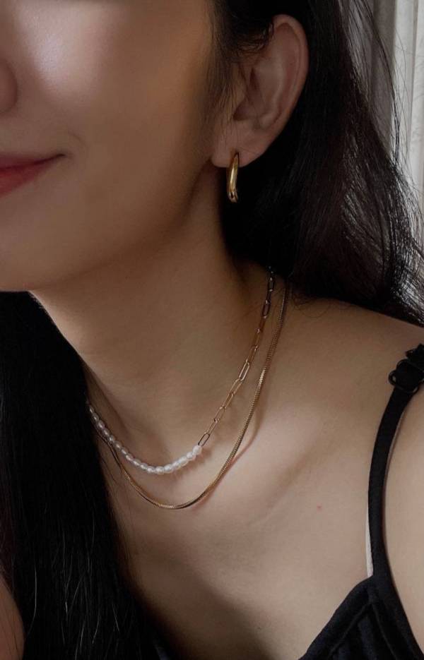 T-Lock Pearl Necklace 鎖鍊珍珠 