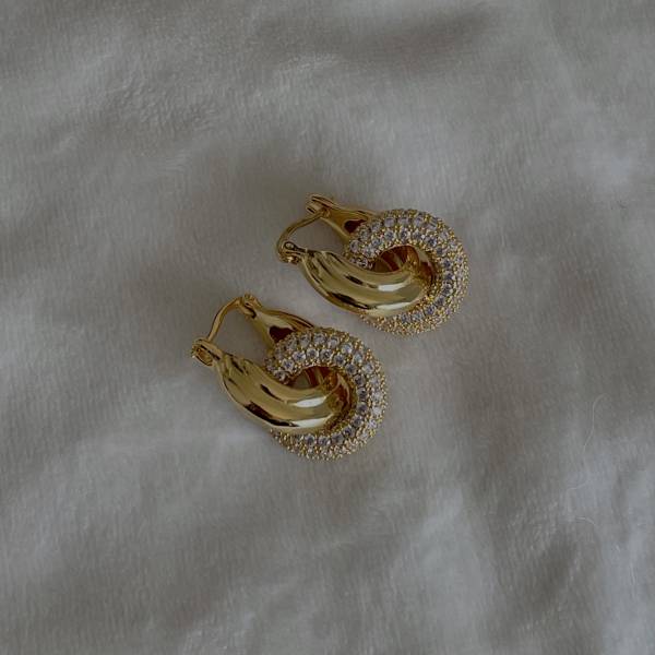 Twin Sparkle Hoop Earrings 閃鑽疊圈 
