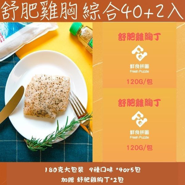 【綜合40+2入組合】舒肥嫩雞胸│大包裝180G│全口味各4or5包│加贈舒肥雞胸丁│【鮮食拼圖】完整均衡每一餐 
