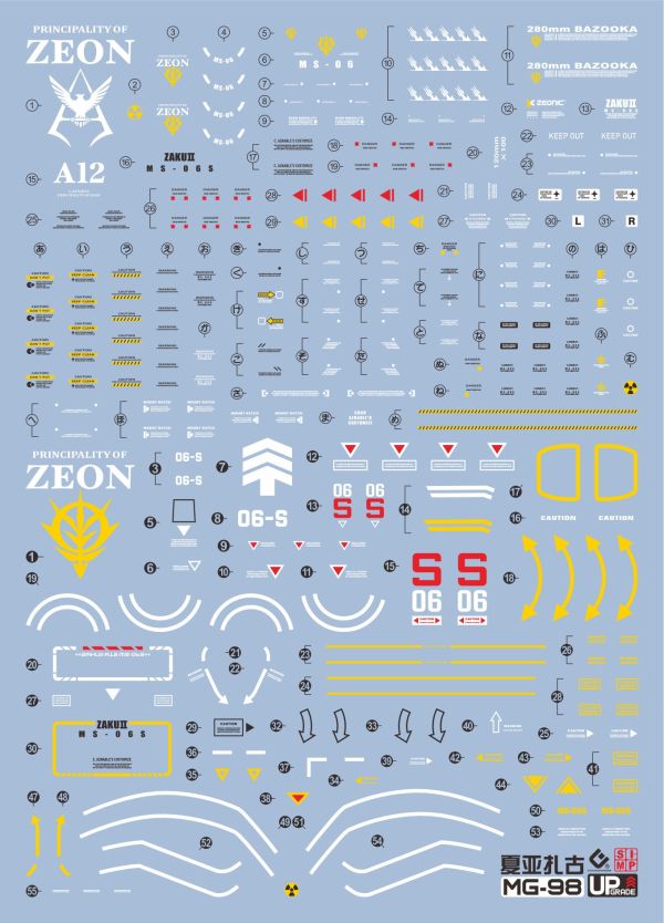 EVO-MG 1/100 MS-06S ZAKU II 夏亞專用機 紅薩克 II 專用水貼 EM098 EVO-MG 1/100 MS-06S ZAKU II 夏亞專用機 紅薩克 II 專用水貼,鋼彈水貼,模型水貼,水貼