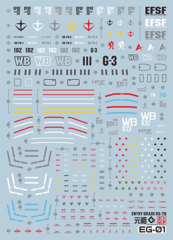 EVO水貼 EG RX-78-2 鋼彈  螢光 專用水貼 EE01 EVO水貼 EG RX-78-2 鋼彈  螢光 專用水貼 EE01